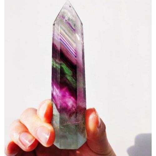 New Arrival Top Quality Natural Rainbow Fluorite Crystal Tower Dream Gradient Texture Ribbon Single Point Wand