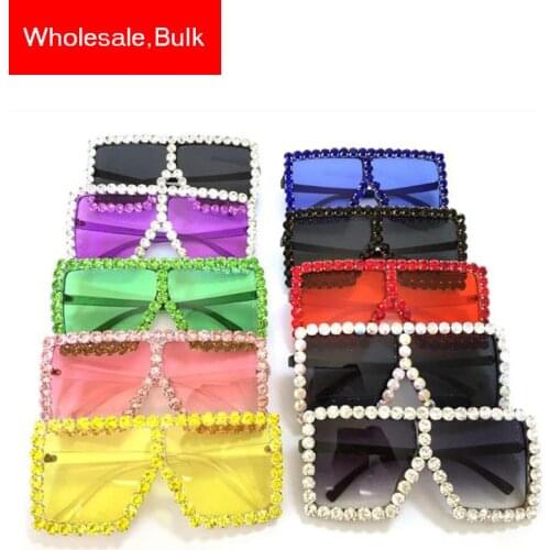 Wholesale oversized sunglasses Luxury Square Diamond Designer Shades For Women 2020 fashion ladies Rhinestone glasses eyeglasses