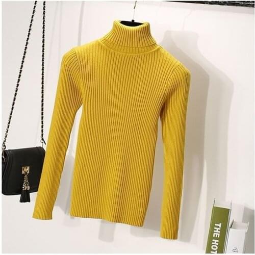 Women 2021 Autumn Winter New Turtleneck Long Sleeve Pullovers Female Casual Knitted Jumper Ladies Slim Warm Sweater Tops M409