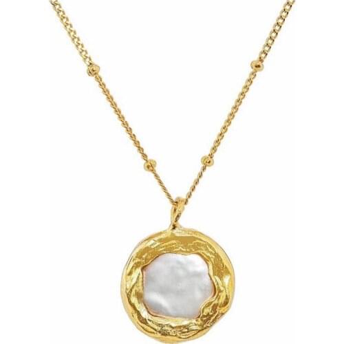 Retro Simple Baroque Freshwater Button Pearl Necklace Mother-Of-Pearl Elegant Stacked Strap Pendant Clavicle Chain female