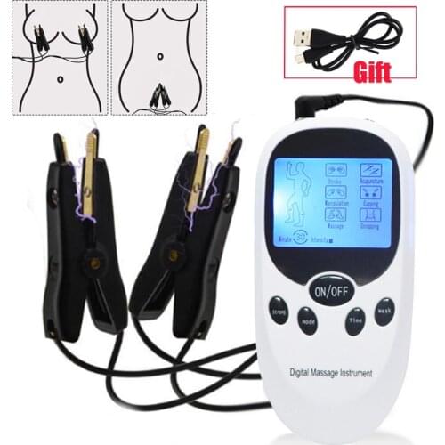BDSM Electric Shock Nipple Clamps Labia Clip E-Stim Clitoris Stimulator Sex Game Breast Massage Flirt Sex Toy Female Masturbator