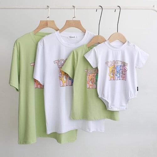 Family Clothes Summer Parents And Me 2021 Baby Bodysuit Clothes Cotton O-neck Short Sleeve Dinosaur Family Matching T Shirt