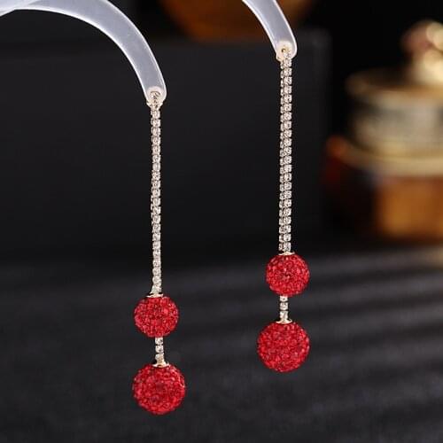 Crystal Red Ball Tassel Earrings Dangle Long Full Zircon Gold 925 Sterling Silver Needle Drop Earring Women Earrings Trendy 2020