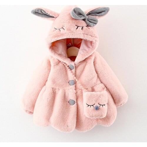 Cute Rabbit Ears Plush Baby Jacket Christmas Sweet Princess Girls Coat Autumn Winter Warm Hooded Outerwear Toddler Girl Clothes