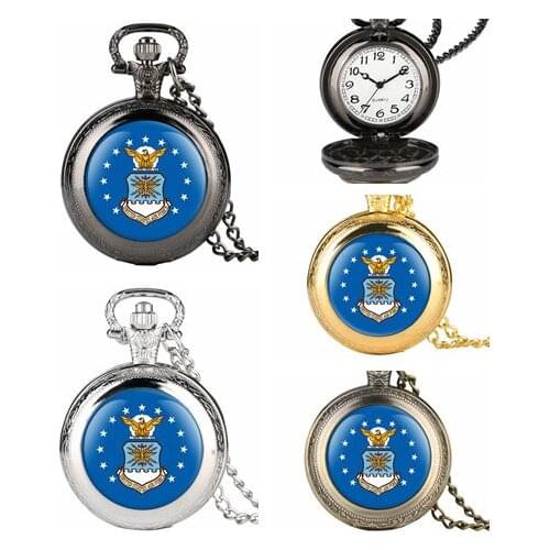 Vintage Mens Pocket Watch Eagle Blue Design Pocket Watch for Boy Quartz Arabic Number Necklace Watches for Teenager