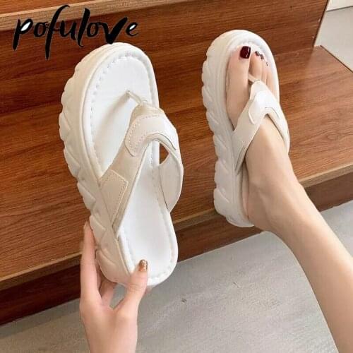Pofulove Women Platform Slippers Flip Flops Thick Bottom Summer Shoes Fashion Design Korean Indoor Outdoor Casual Shoes Sandals