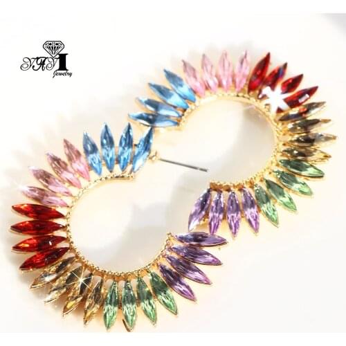 YaYi Jewelry Multi Glass Flower Dangle Women Ancient Gold Color Wear Ear Band Tassel Wedding Stud Drop Hoop Clip Earrings