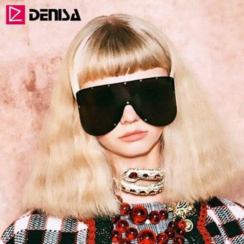 DENISA Fashion Oversized Sunglasses For Women 2019 Brand Designer Rimless Big Sunglasses One Lens Glasses Shades For Women G2201