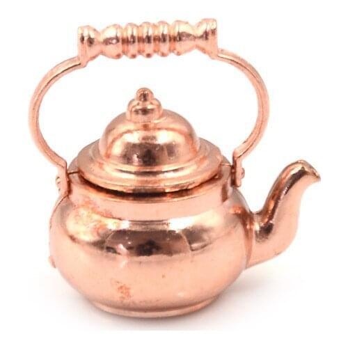 1pc Classic Toys 1/12 Doll House Miniature Copper Tea Kettle/Tea Pot Pretend Play Furniture Toys For Miniature Kitchen Accessory