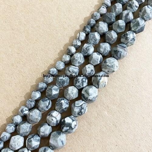 15" Natural Stone Big Cuts Faceted Map Jasper Round Loose Beads 6 8 10 mm Pick Size