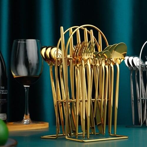 24 stainless steel products steak cutlery shelf Western tableware 24-piece gift set gold kitchen accessories