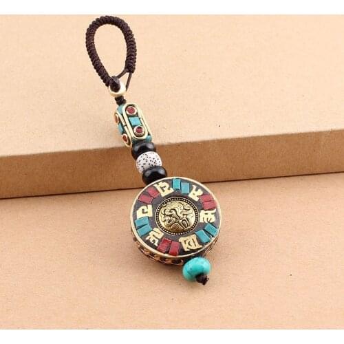 28 Styles Antique Copper Six-word Admonition Om Mani Padmei Hum Lucky Sunflower Keychains Vintage Buddha Yoga Car Key Holder