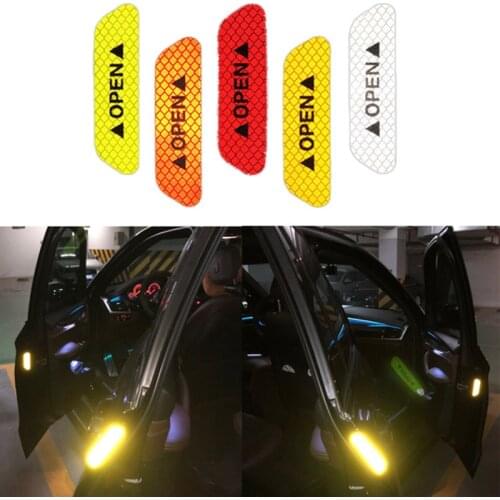 4pcs/set Reflective Open Sticker Door Open Warning Safety Car Styling Car Sticker Auto Decor Night Lighting Luminous Tapes