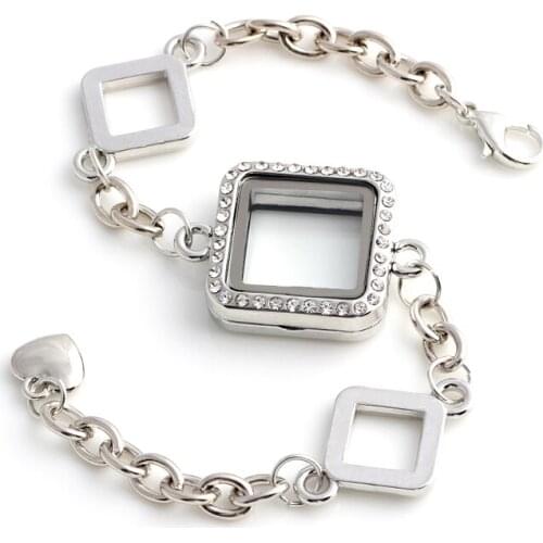 5PCS New Arrival Rhinestone Floating Glass Memory Locket Bracelet For Women Wedding Bangle Jewelry