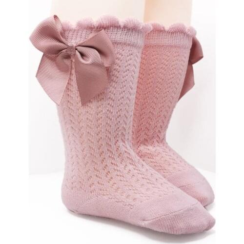 Anti-mosquito infant Babies Sock bowknot hollow out mesh knee socks newborn baby girl is boneless held on childrens socks