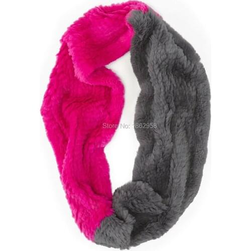Free Shipping SJ642 145CM*20CM Hand Knit Combined Color Farm Raised Rabbit Fur Circle Scarf Girls