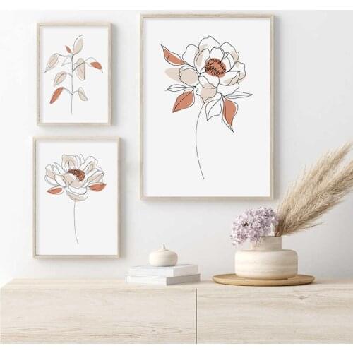 Beige Peony Floral Poster Canvas Painting Bohemia Minimalist Wall Art Prints Pictures Living Room Modern Home Interior Decor