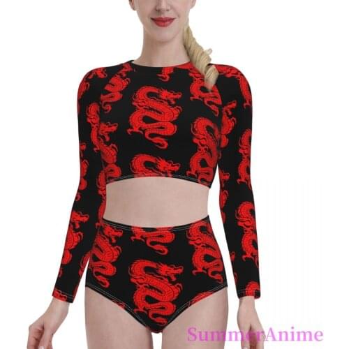 Bikinis Dragon Tattoo Exotic 2021 Women Long Sleeve Swimsuit high Waist dress sets Chinese Dragon bathing suit SwimSuit