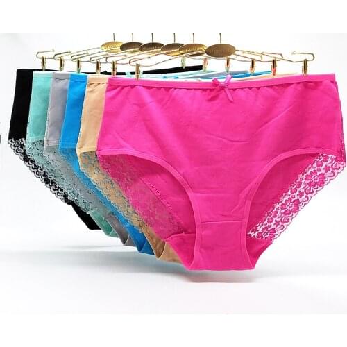 Plus Size High rise Panties women Cotton Lace Briefs Elastic Panty Sexy Lady Underwear Underpants for Girls Intimates 6pcs