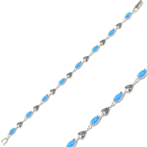 Silver 925 Sterling Opal & Marcasite Sterling Bracelet