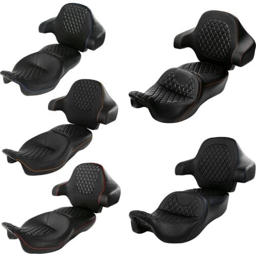 Motorcycle Black Driver Passenger Seat & Wrap Around Backrest For Harley Touring Street Glide 14-20