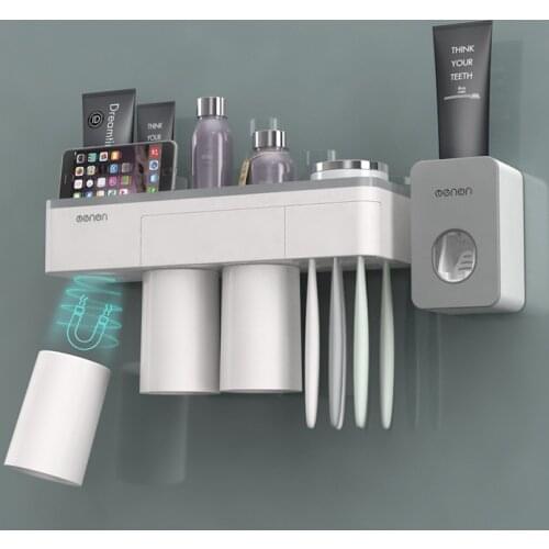 Toothbrush Holder With Magnetic Inverted Cup Bathroom Storage Rack Toothpaste Squeezer Multifunction Bathroom Accessories Set