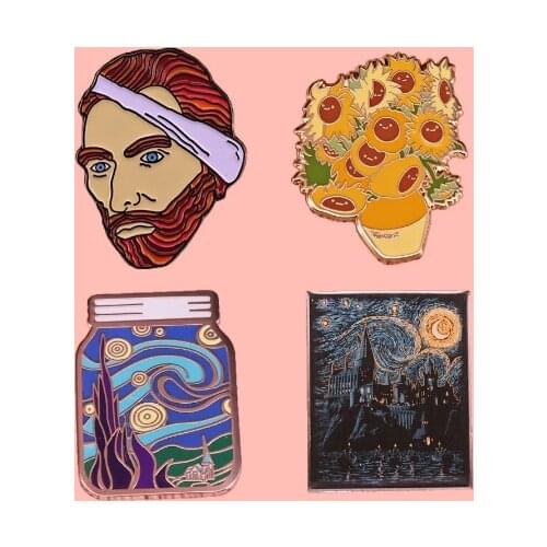 Van Gogh Painting Series Enamel Pin starry night Brooch Sunflower Badge Accessory