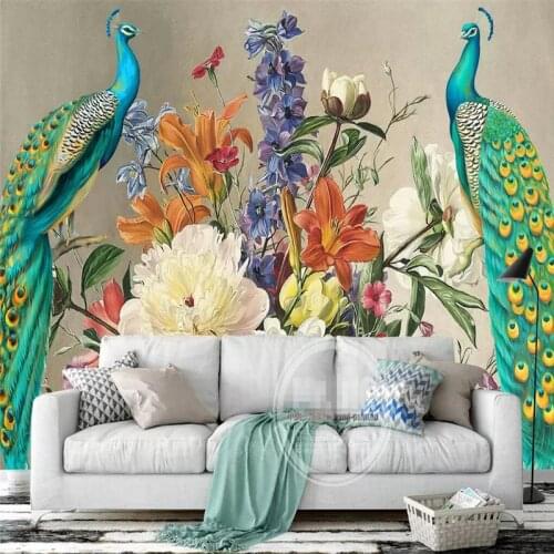 European peacock retro flower sofa background wall professional production mural wallpaper wholesale custom poster photo wall