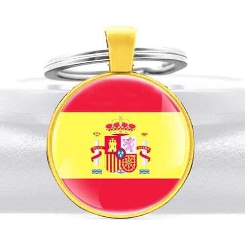 Flag Of The Kingdom Of Spain Gold Glass Dome key Chains Men Women Key Ring Jewelry Gifts