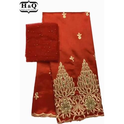 H&Q Embroidery African George Satin Lace Sequin Fabrics Match French Beads Laces Chiffon Fabrics 5+2 Yards New Jacquard Brocade