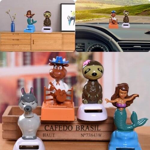 Innovative Car Ornament Solar Powered Dancing Shaking Head Cartoon Animal Doll Automobile Auto Decoration Cute Car Accessories