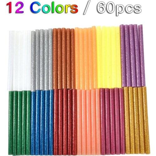 60PCS 12 Colors Hot Melt Glue Sticks 7mm Adhesive Assorted Glitter Glue Sticks Professional For Electric Glue Gun Craft Repair