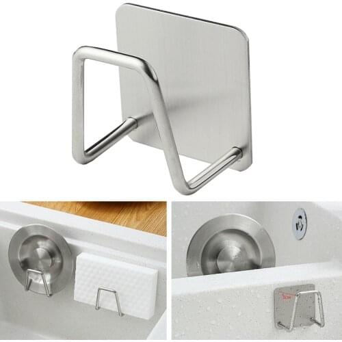 Kitchen Stainless Steel Sponges Holder Self Adhesive Sink Sponges Drain Drying Rack Kitchen Sink Accessories Storage Organizer