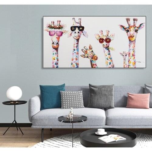 Watercolor Giraffes Family Multicolor Canvas Painting Poster Print Wall Art Pictures for Living Room Home Decor