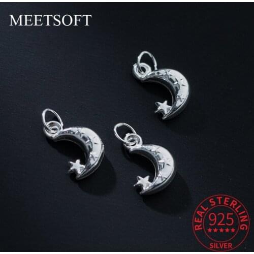 MEETSOFT Trendy S925 Sterling Silver Moon Stars Charms of DIY Handmade Making Finding Jewelry drop shipping wholesale Accessory