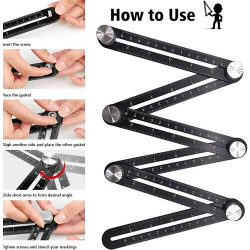 Multi Angle Measuring Ruler 12-side Alloy Angle Finder Corner Ruler Tool Folding 12- Tile Brick Positioning Template Tools C5P5