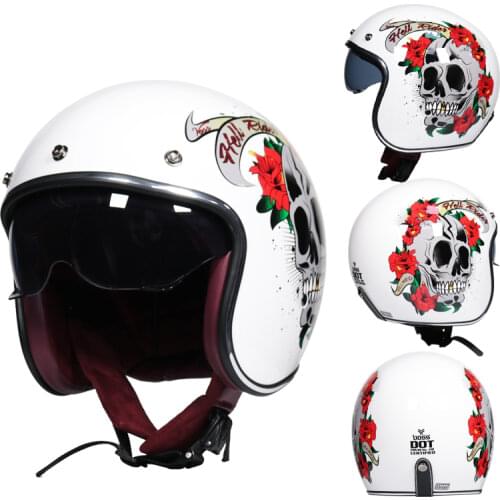 Chopper Motorcycle Helmet German Women Jet Vintage Open Face Motorbike Casco Scooter Capacete De Moto Casque Sunscreen Skull