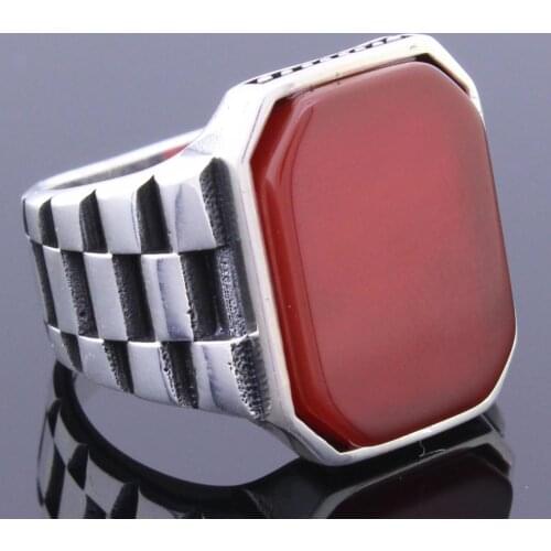 Solid 925 Sterling Silver Agate Stone Watch Cord Mens Ring