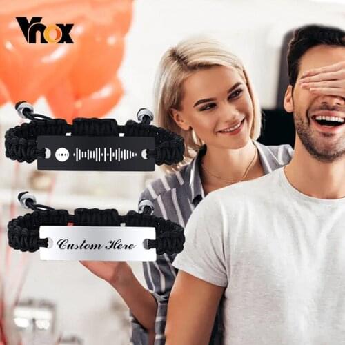 Vnox Customize Name Bracelets for Men, Adjustable Handmade Braided Bangle, Anniversary Birthday Gift to Husband Boyfriend