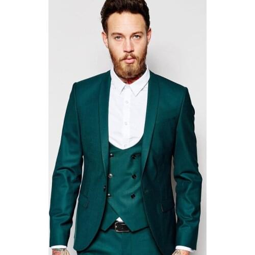 Customize Groomsmen Shawl Lapel Groom Tuxedos Dark Green Men Suits Wedding/Prom Best Man Blazer (Jacket+Pants+Vest)