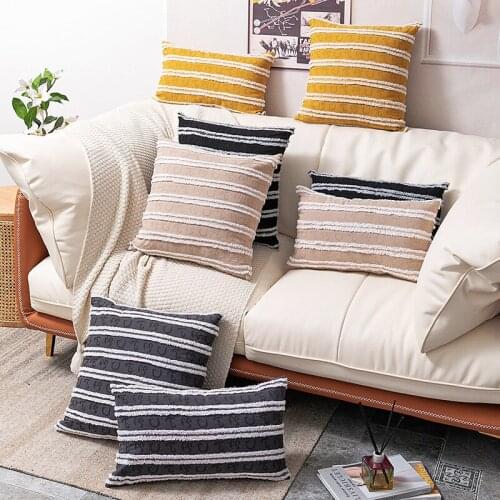 Nordic Jacquard Cushion Cover Cotton Linen Stripe Pillow Cover Black Grey Decorative Cushions for Sofa Living Room Home Decor