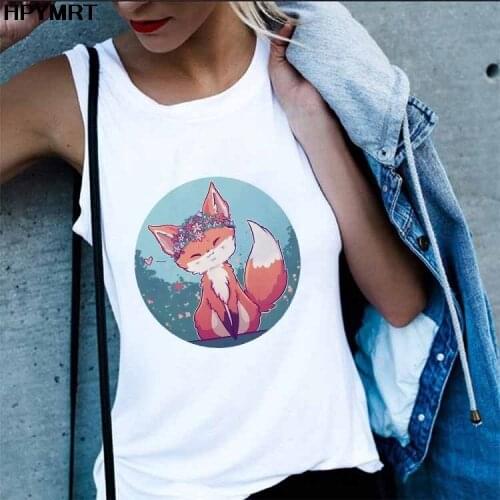 2021 New Summer kawaii fox print White Tank Tops Women cute Vest female Harajuku Sexy white tops sleeveless clothing Streetwear