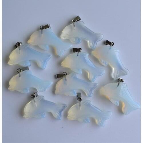 Wholesale 10pcs/lot fashion good quality opal stone carved Dolphin shape pendant for jewelry making free shipping