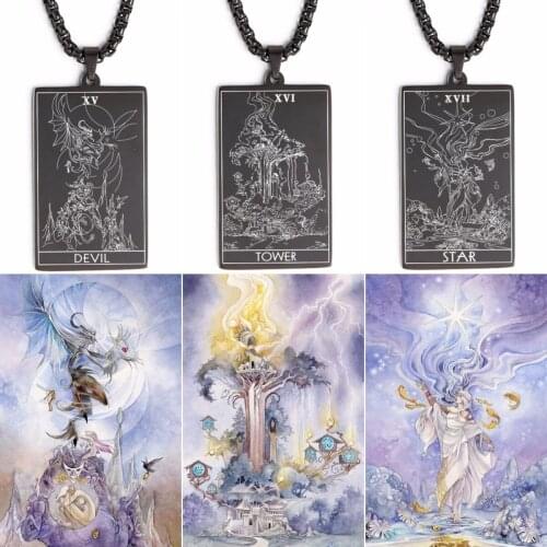 22 Major Arcana Tarot Card Pendant Necklaces Vintage Black Stainless Steel Amulet Necklaces Witchcraft Accessories Jewelry Gifts