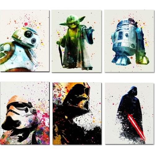 Star War Poster Wall Art Canvas Painting Yoda Boba Fett Watercolor Posters and Prints for Living Room Home Decor Wall Decor