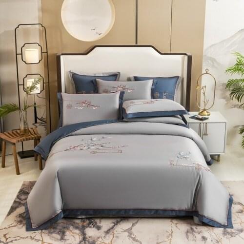 Luxury Egyptian Cotton Bedding set Queen King 4Pcs Chinoiserie Chic Floral Birds Embroidery Duvet Cover Bed Sheet Pillowcases