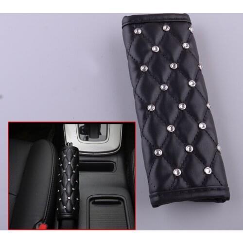 Bling Bead Black PU Leather Handbrake Cover Protector Decor Cap Fit For Most of Automatic Transmission Cars