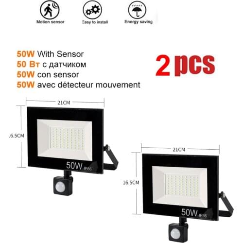 2 pcs 220V 10-100W LED FloodLight Spotlight Exterior Street wall reflector Motion Sensor Light Waterproof LED Light LED PIR Sens