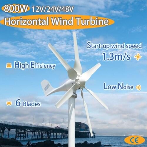 Start up 1.3m/s New 800w 12v 24v Wind Turbine with 6 Blades and PWM charge controller for Home use