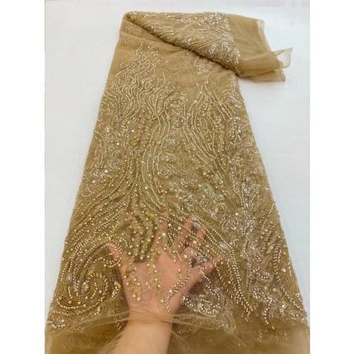 High Quality African Lace Fabric French Net Embroidery SYJ-3888818 beads and Sequins Tulle Lace Fabric For Nigerian Party Dress